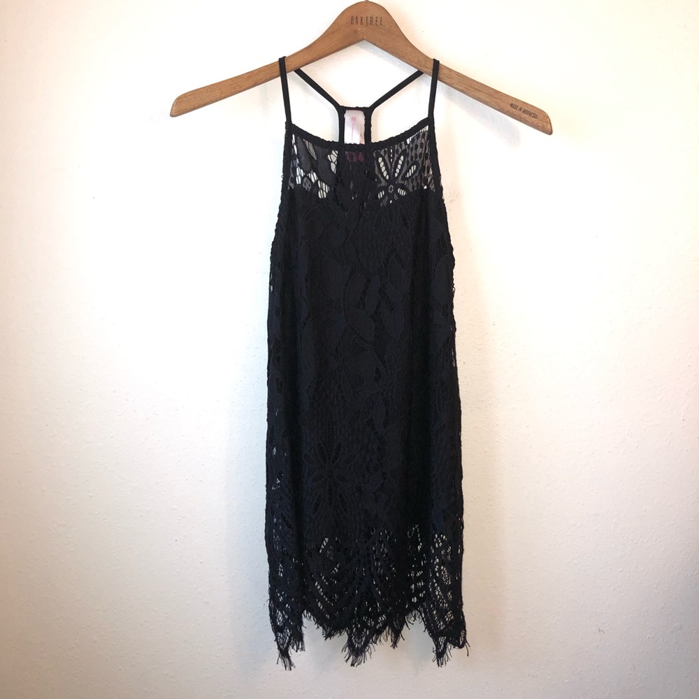 No Boundaries Lace Overlay Tank Top Black Size XS